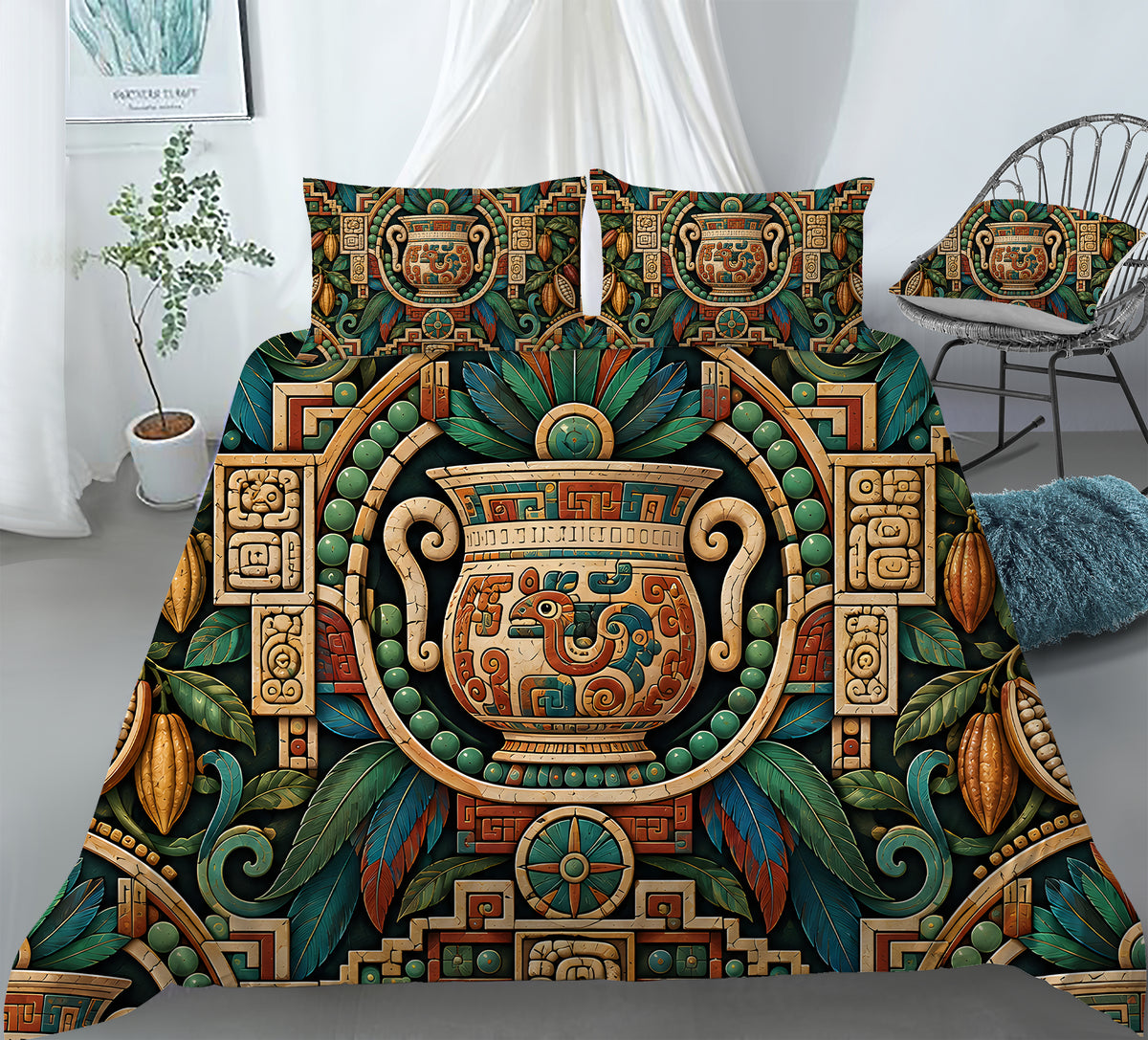 Mesoamerican Civilizations Duvet Cover Set - Print 21