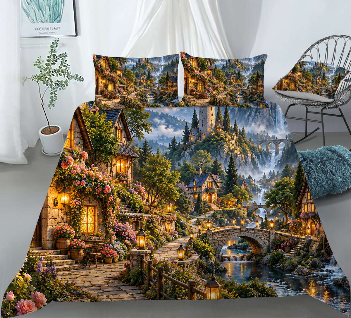 Fantasy Castle Forest Duvet Cover Set - Print 27