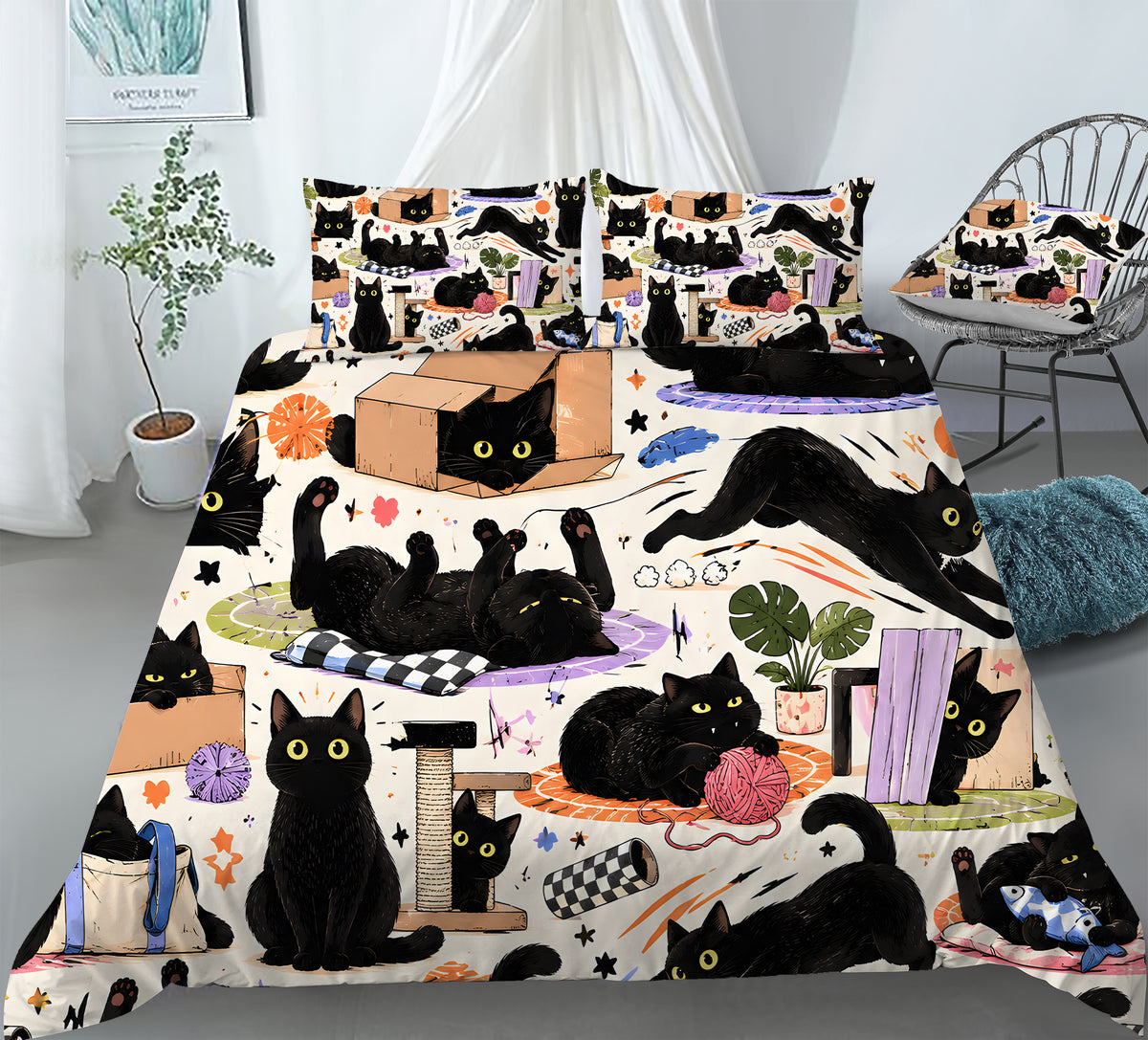 Black Cat Duvet Cover Set - Print 9