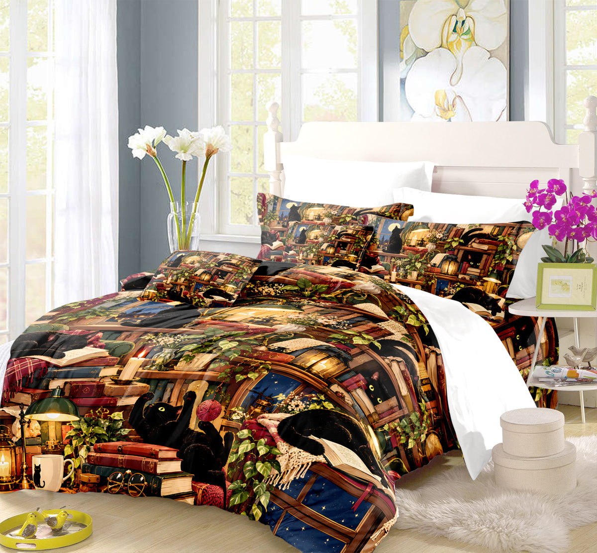 Black Cat Duvet Cover Set - Print 18