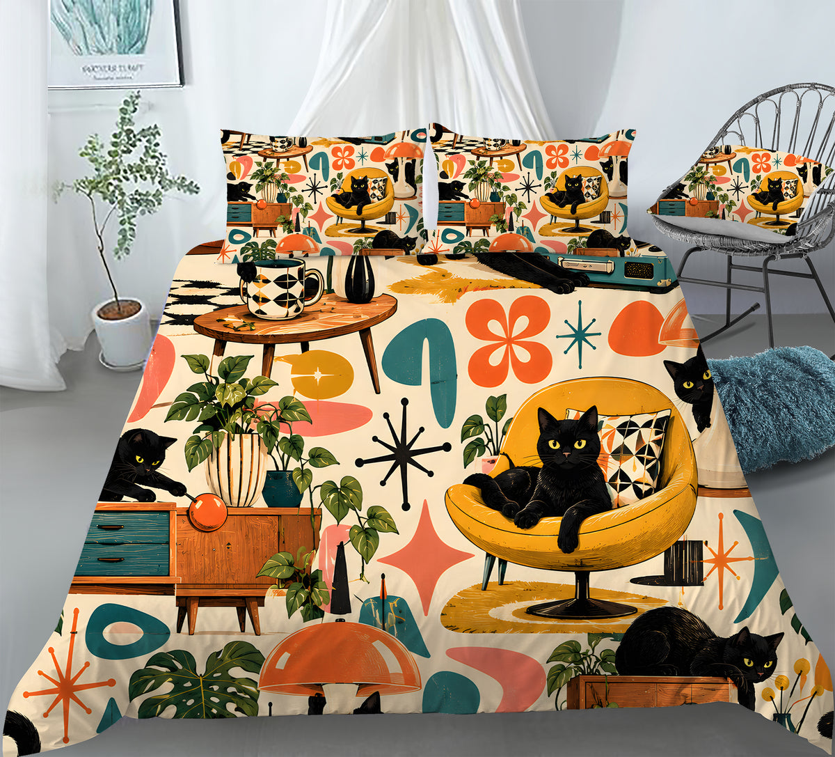 Black Cat Duvet Cover Set - Print 21