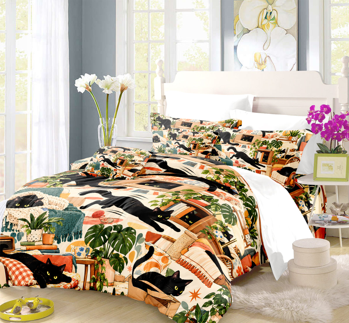 Black Cat Duvet Cover Set - Print 36
