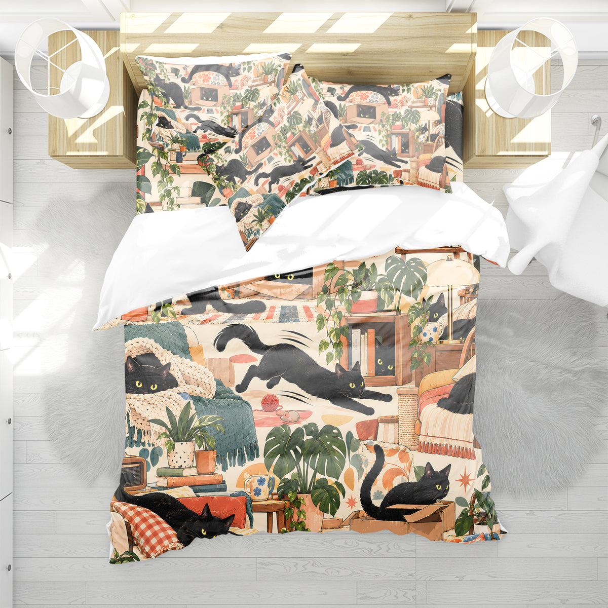 Black Cat Duvet Cover Set - Print 35