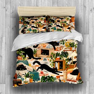 Black Cat Duvet Cover Set - Print 31