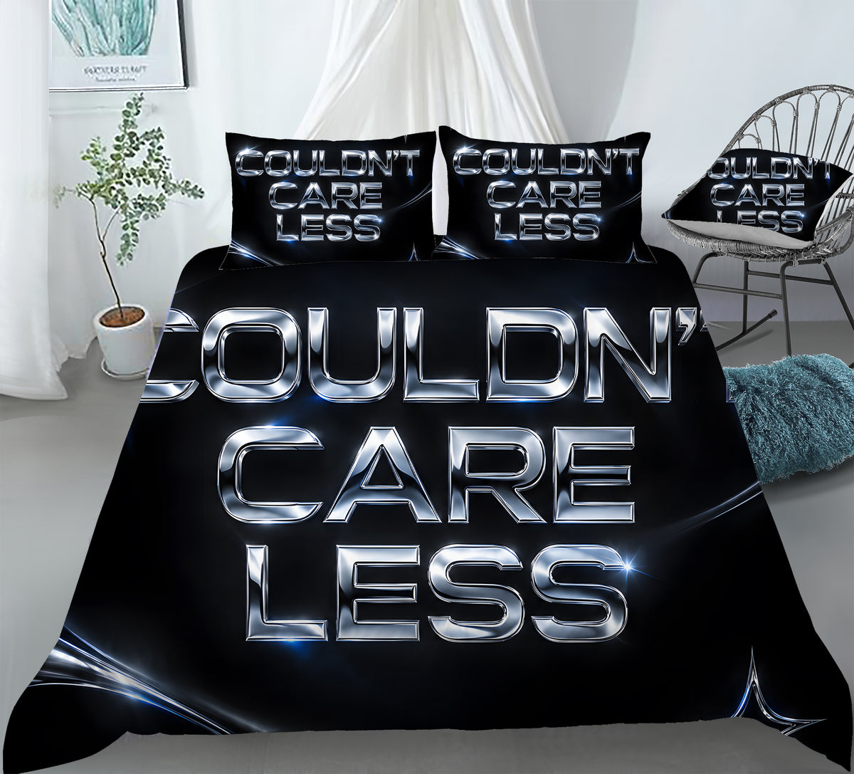 COULDN'T CARE LESS Duvet Cover Set - Print 9