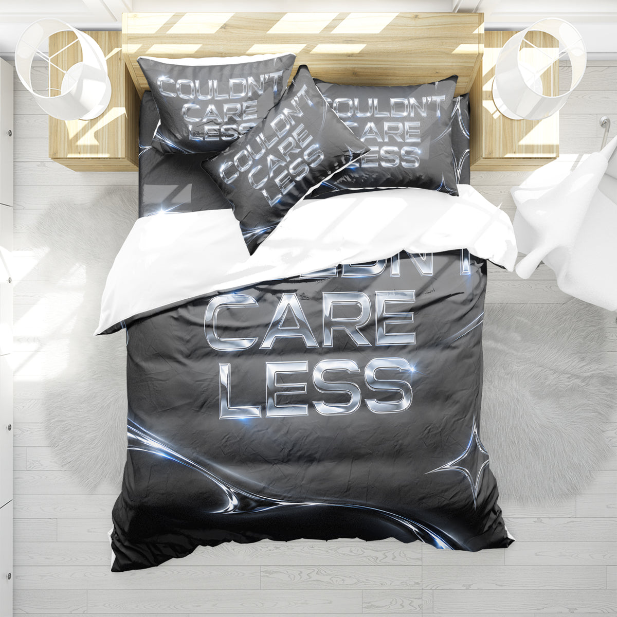 COULDN'T CARE LESS Duvet Cover Set - Print 11