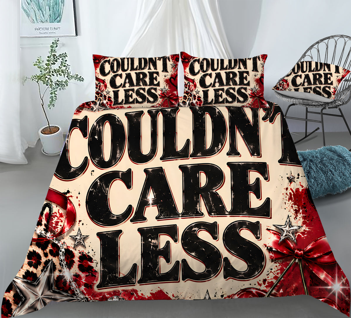 COULDN'T CARE LESS Duvet Cover Set - Print 15