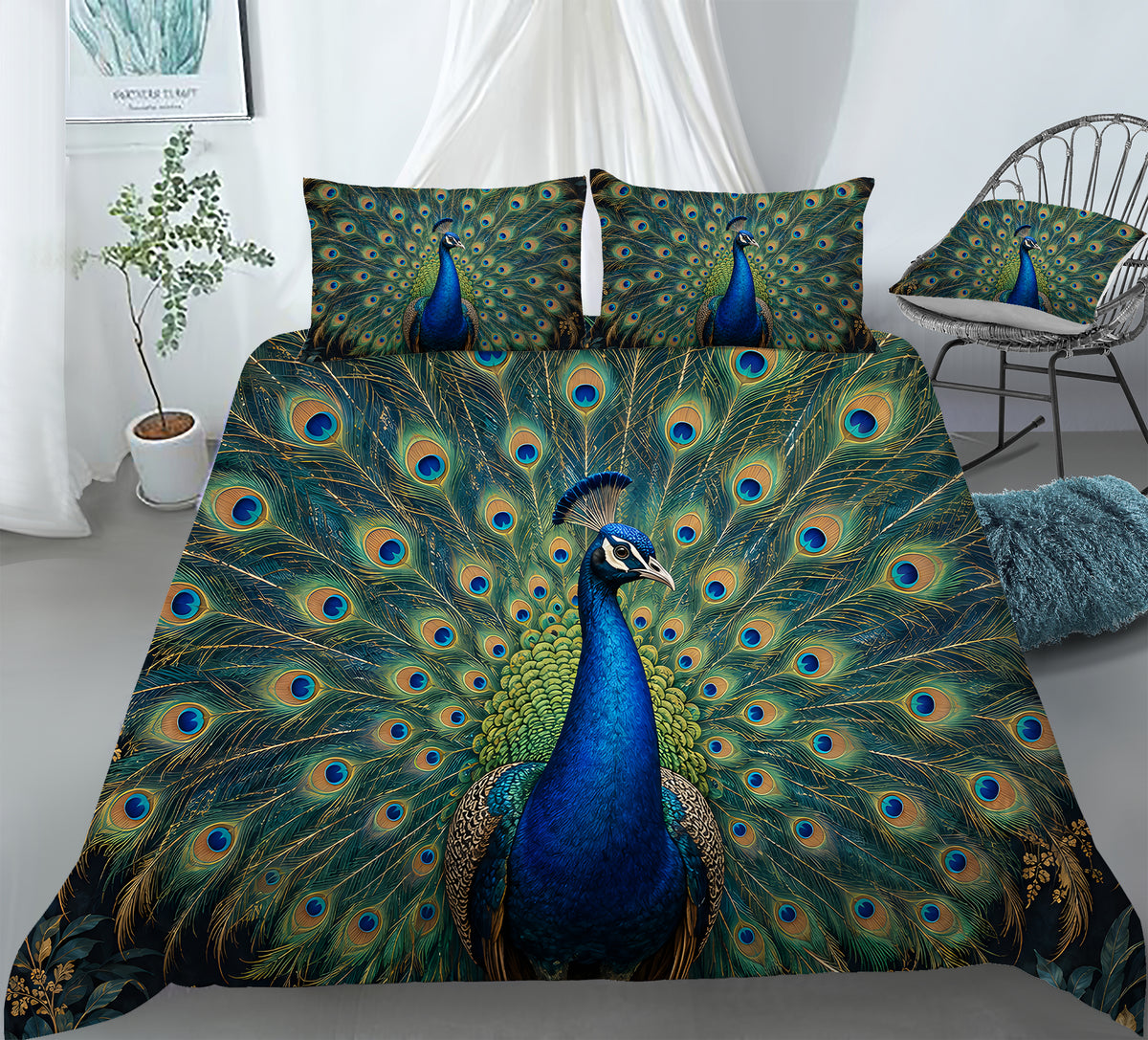 Regal Peacock Duvet Cover Set - Print 3
