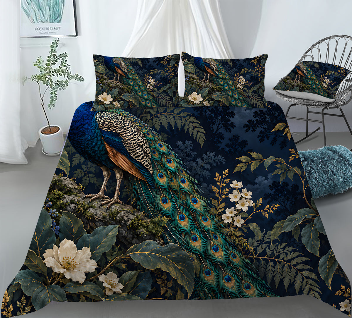 Regal Peacock Duvet Cover Set - Print 9