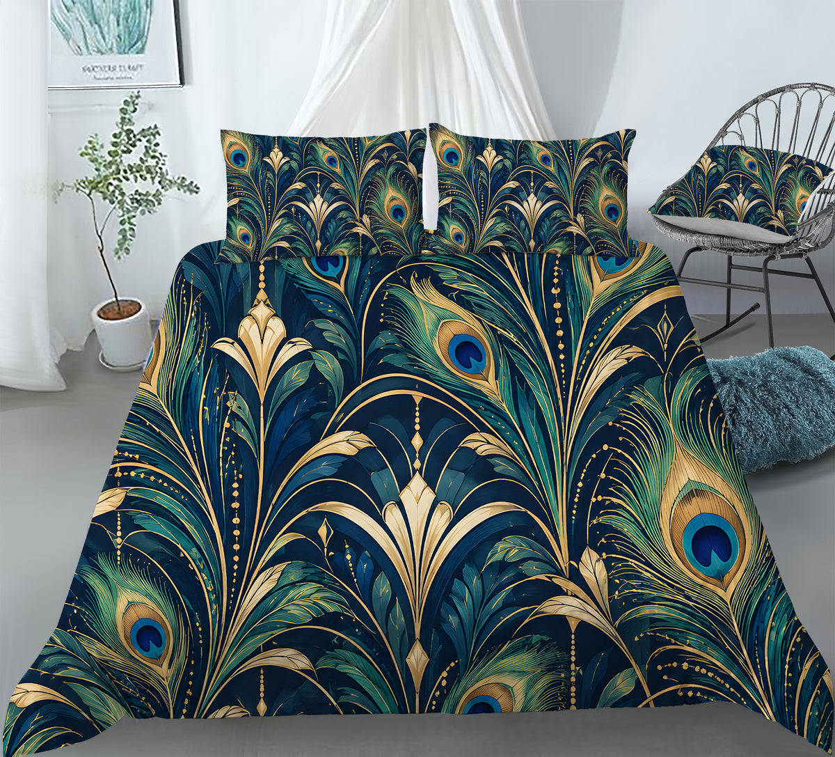 Regal Peacock Duvet Cover Set - Print 15
