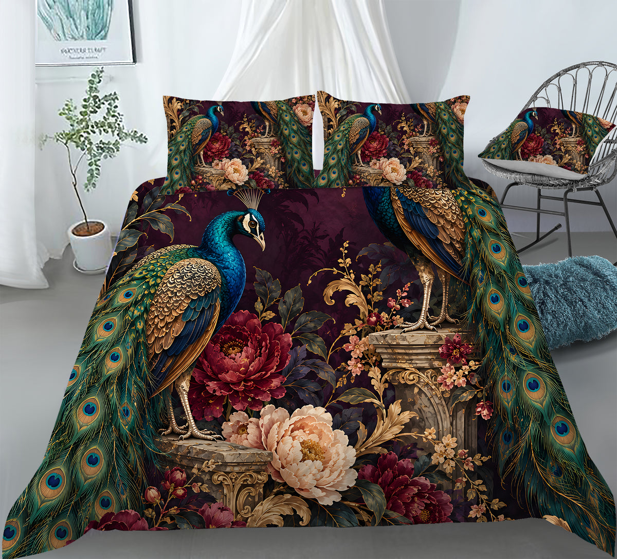 Regal Peacock Duvet Cover Set - Print 33