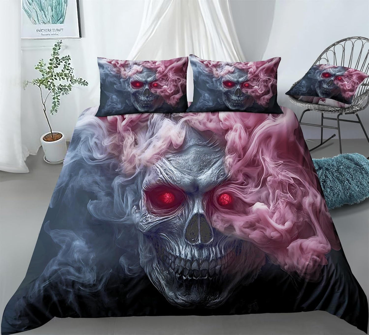Exquisite Blue Butterfly Skeleton Bedding Vintage Skeleton Duvet Cover Set