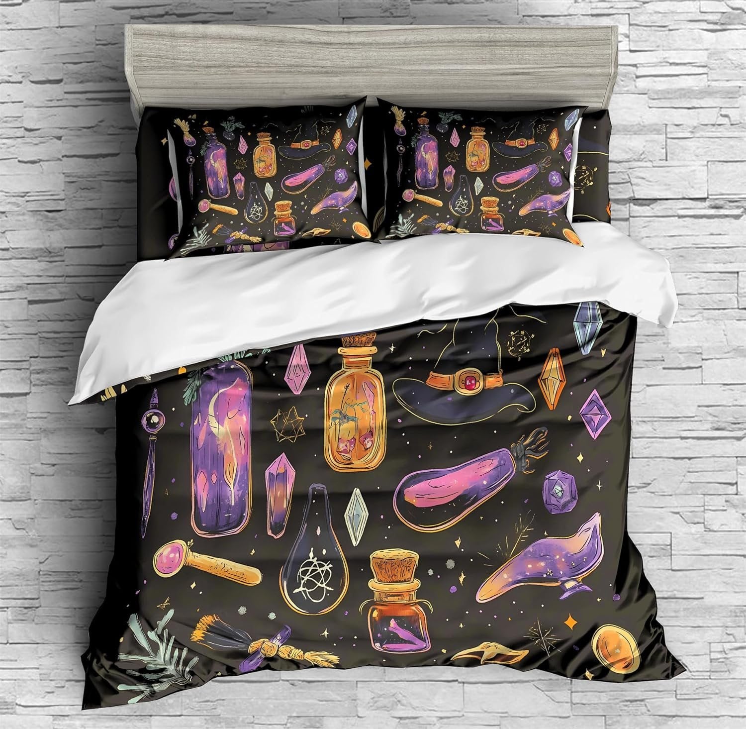 REALIN Colorful Retro Witch Print Duvet Cover Set Mystic Witch Art Bedding Girl Boy Kids Bed Sets 3/4PCS Quilt Covers/Sheets/Pillow Shams,Twin/Full/Queen/King (A,King-229x259cm-3PCS)