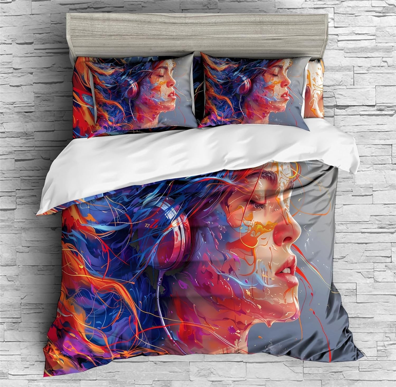 REALIN Modern Music Music Headphones Bedding Music Lover Duvet Cover Set Girl Boy Kids Bed Sets 3/4PCS Quilt Covers/Sheets/Pillow Shams,Twin/Full/Queen/King (C,Queen-228x228cm-3PCS)