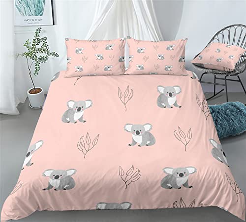 REALIN Koala Duvet Cover Set Pink Koala Wombat Australian Animals Bedding Girl Boy Kids Bed Sets 2/3/4PCS Quilt Covers/Sheets/Pillow Shams,Twin/Full/Queen/King (B,Twin-172x218cm-4PCS)