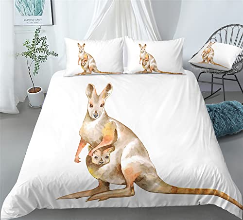 REALIN Cartoon Kangaroo Bedding Kangaroo Australia Animals Duvet Cover Set Girl Boy Kids Bed Sets 2/3/4PCS Quilt Covers/Sheets/Pillow Shams,Twin/Full/Queen/King (A,Full-200x229cm-4PCS)