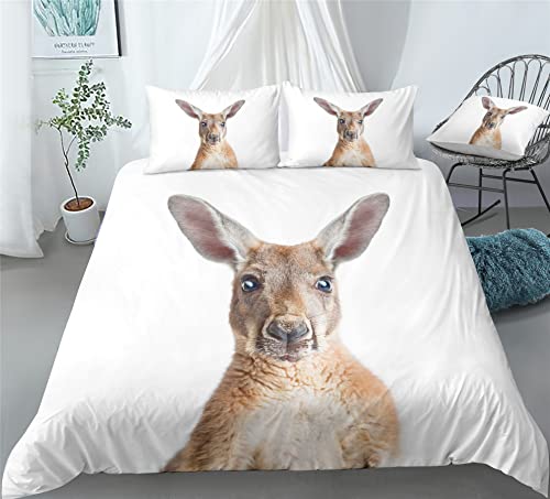 REALIN Cartoon Kangaroo Bedding Kangaroo Australia Animals Duvet Cover Set Girl Boy Kids Bed Sets 2/3/4PCS Quilt Covers/Sheets/Pillow Shams,Twin/Full/Queen/King (A,Full-200x229cm-4PCS)