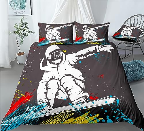 REALIN Skiing Sports Bedding Figure Skiing Snowboarding Duvet Cover Set Girl Boy Kids Bed Sets 2/3/4PCS Quilt Covers/Sheets/Pillow Shams,Twin/Full/Queen/King (B,Twin-172x218cm-3PCS)