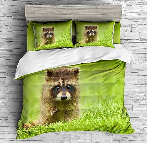 REALIN Raccoon Duvet Cover Set Baby Raccoon Small Animal Jungle Bedding Girl Boy Kids Bed Sets 2/3/4PCS Quilt Covers/Sheets/Pillow Shams,Twin/Full/Queen/King (C,Queen-228x228cm-3PCS)