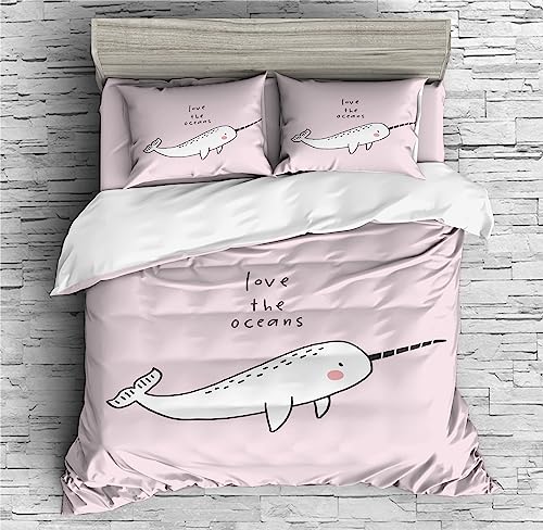 REALIN Narwhal Cartoon Animal Bedding Cute Marine Animals Duvet Cover Set Girl Boy Kids Bed Sets 2/3/4PCS Quilt Covers/Sheets/Pillow Shams,Twin/Full/Queen/King (B,King-229x259cm-3PCS)