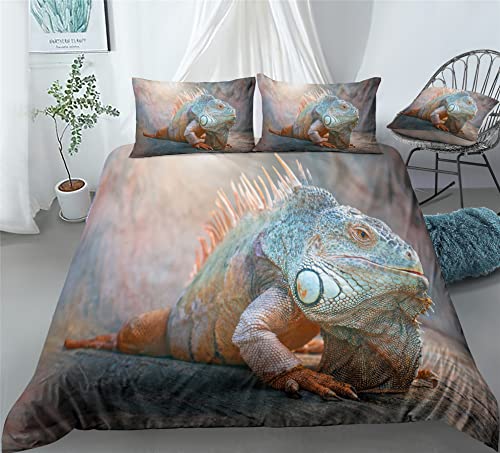 REALIN Lizards Duvet Cover Set Camouflage Rain Trees Animal Bedding Girl Boy Kids Bed Sets 2/3/4PCS Quilt Covers/Sheets/Pillow Shams,Twin/Full/Queen/King (C,Queen-228x228cm-3PCS)