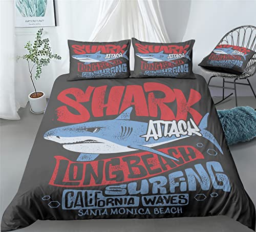 REALIN Cartoon Shark Print Bedding Underwater Animals Shark Duvet Cover Set Girl Boy Kids Bed Sets 2/3/4PCS Quilt Covers/Sheets/Pillow Shams,Twin/Full/Queen/King (C,Queen-228x228cm-3PCS)