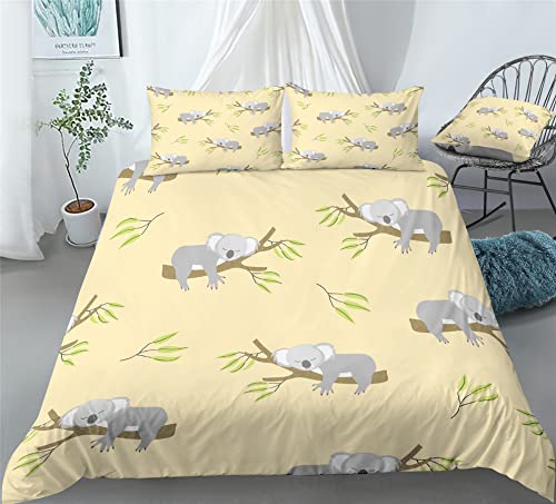 REALIN Koala Lying on A Tree Duvet Cover Set Koala Bedding Girl Boy Kids Bed Sets 2/3/4PCS Quilt Covers/Sheets/Pillow Shams,Twin/Full/Queen/King (C,Twin-172x218cm-4PCS)