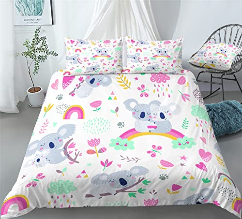 REALIN Cute Koala Duvet Cover Set Rainbow Clouds Children Bedding Girl Boy Kids Bed Sets 2/3/4PCS Quilt Covers/Sheets/Pillow Shams,Twin/Full/Queen/King (B,Queen-228x228cm-3PCS)