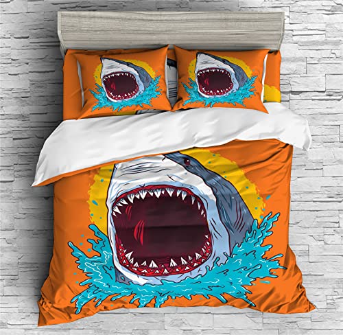 REALIN Cartoon Shark Marine Animals Bedding Shark Print Duvet Cover Set Girl Boy Kids Bed Sets 2/3/4PCS Quilt Covers/Sheets/Pillow Shams,Twin/Full/Queen/King (B,Twin-172x218cm-3PCS)