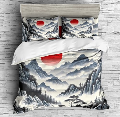 REALIN Mountain Forest Bedding Cloud and Mist on The Mountaintop Duvet Cover Set Girl Boy Kids Bed Sets 2/3/4PCS Quilt Covers/Sheets/Pillow Shams,Twin/Full/Queen/King (A,Twin-172x218cm-3PCS)