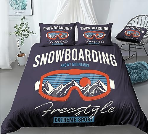 REALIN Ski Polar Bear Skiing Bedding Ski Area Skiing Sports Duvet Cover Set Girl Boy Kids Bed Sets 2/3/4PCS Quilt Covers/Sheets/Pillow Shams,Twin/Full/Queen/King (B,Twin-172x218cm-4PCS)