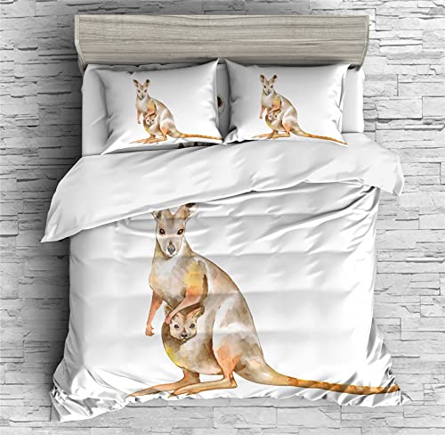 REALIN Cartoon Kangaroo Duvet Cover Set Kangaroo Australia Animals Bedding Girl Boy Kids Bed Sets 2/3/4PCS Quilt Covers/Sheets/Pillow Shams,Twin/Full/Queen/King (A,Twin-172x218cm-4PCS)