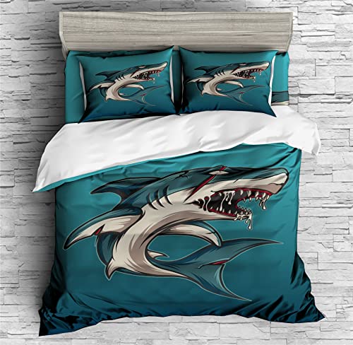 REALIN Shark Ocean Print Bedding Shark Animals Duvet Cover Set Girl Boy Kids Bed Sets 2/3/4PCS Quilt Covers/Sheets/Pillow Shams,Twin/Full/Queen/King (B,Queen-228x228cm-3PCS)