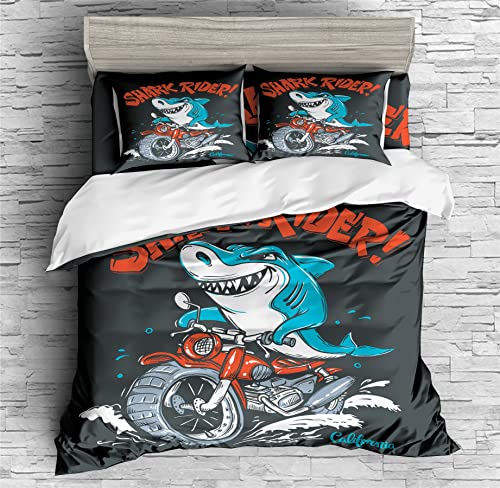 REALIN Cartoon Shark Marine Animals Bedding Shark Print Duvet Cover Set Girl Boy Kids Bed Sets 2/3/4PCS Quilt Covers/Sheets/Pillow Shams,Twin/Full/Queen/King (B,Twin-172x218cm-3PCS)