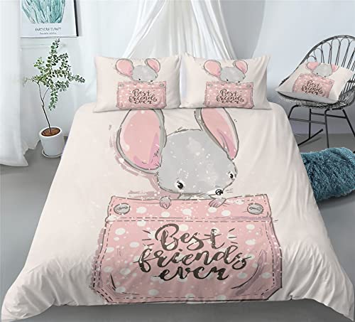 REALIN Cartoon Mouse Print Bedding Cute Rats Animal Print Duvet Cover Set Girl Boy Kids Bed Sets 2/3/4PCS Quilt Covers/Sheets/Pillow Shams,Twin/Full/Queen/King (A,Queen-228x228cm-3PCS)