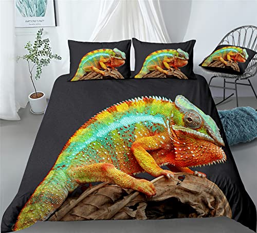 REALIN Gecko Lizards Duvet Cover Set Colorful Lizards Reptiles Bedding Girl Boy Kids Bed Sets 2/3/4PCS Quilt Covers/Sheets/Pillow Shams,Twin/Full/Queen/King (A,King-229x259cm-3PCS)