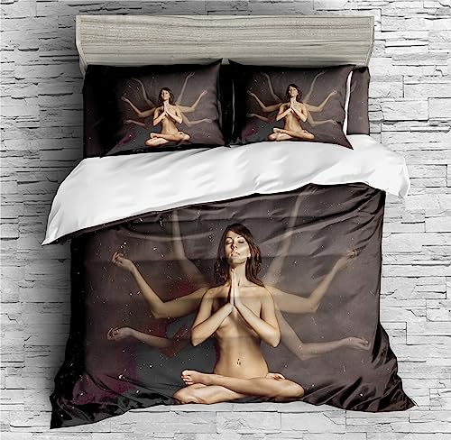 REALIN Yoga Zen Duvet Cover Set Yoga Exercise Meditation Sunset Seaside Bedding Girl Boy Kids Bed Sets 2/3/4PCS Quilt Covers/Sheets/Pillow Shams,Twin/Full/Queen/King (C,Twin-172x218cm-3PCS)