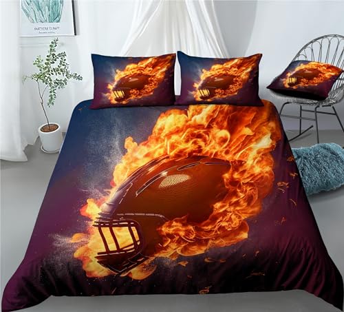 REALIN Rugby Motion Bedding Football Player Duvet Cover Set Girl Boy Kids Bed Sets 2/3/4PCS Quilt Covers/Sheets/Pillow Shams,Twin/Full/Queen/King (B,Queen-228x228cm-4PCS)