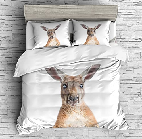 REALIN Cartoon Kangaroo Duvet Cover Set Kangaroo Australia Animals Bedding Girl Boy Kids Bed Sets 2/3/4PCS Quilt Covers/Sheets/Pillow Shams,Twin/Full/Queen/King (A,Twin-172x218cm-4PCS)