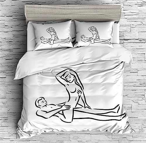 REALIN Passionate Couple Duvet Cover Set Funny Love Warm Couple Bedding Girl Boy Kids Bed Sets 2/3/4PCS Quilt Covers/Sheets/Pillow Shams,Twin/Full/Queen/King (A,Twin-172x218cm-3PCS)