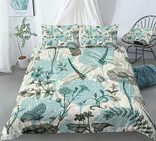 REALIN Flying Insects Prints Dragonfly Duvet Cover Set Aerial Spirits Bedding Girl Boy Kids Bed Sets 2/3/4PCS Quilt Covers/Sheets/Pillow Shams,Twin/Full/Queen/King (A,Full-200x229cm-4PCS)