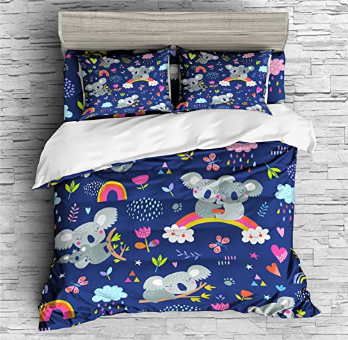 REALIN Cute Koala Bedding Rainbow Clouds Children Duvet Cover Set Girl Boy Kids Bed Sets 2/3/4PCS Quilt Covers/Sheets/Pillow Shams,Twin/Full/Queen/King (A,King-229x259cm-4PCS)