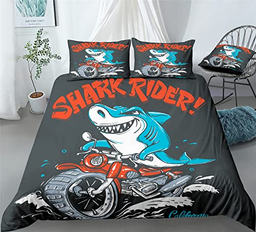 REALIN Cartoon Shark Marine Animals Duvet Cover Set Shark Print Bedding Girl Boy Kids Bed Sets 2/3/4PCS Quilt Covers/Sheets/Pillow Shams,Twin/Full/Queen/King (B,Twin-172x218cm-4PCS)