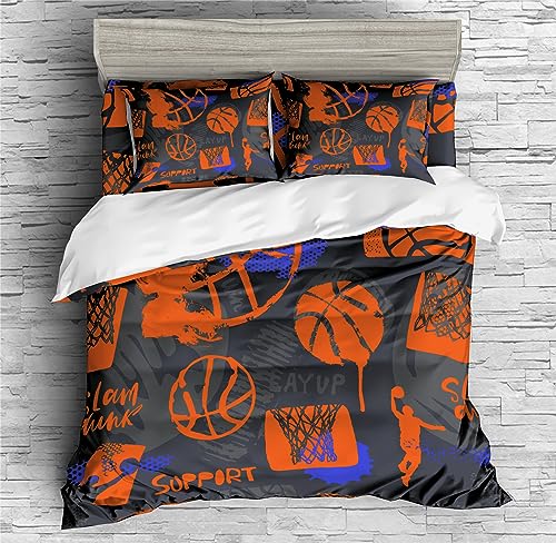 REALIN Cartoon Basketball Shoot Bedding Basketball Sports Duvet Cover Set Girl Boy Kids Bed Sets 2/3/4PCS Quilt Covers/Sheets/Pillow Shams,Twin/Full/Queen/King (C,King-229x259cm-3PCS)