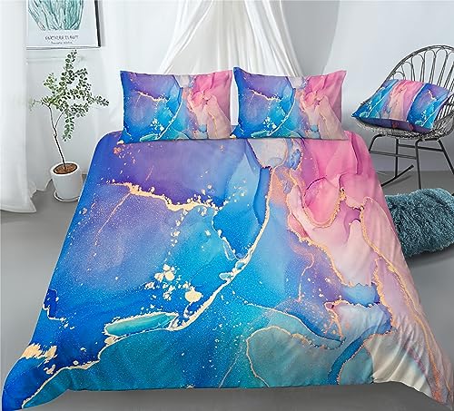 REALIN Colored Marble Bedding Pink Purple Marble Duvet Cover Set Girl Boy Kids Bed Sets 2/3/4PCS Quilt Covers/Sheets/Pillow Shams,Twin/Full/Queen/King (C,Full-200x229cm-3PCS)