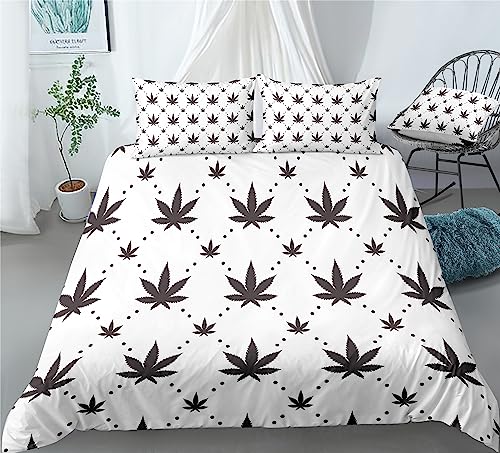 REALIN Hemp Leaf Bedding Plants of Marijuana Hemp Leaf Prints Duvet Cover Set Girl Boy Kids Bed Sets 2/3/4PCS Quilt Covers/Sheets/Pillow Shams,Twin/Full/Queen/King (C,King-229x259cm-4PCS)