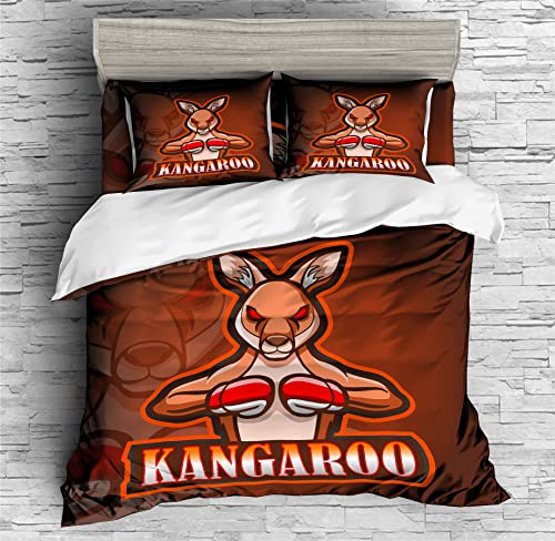 REALIN Kangaroo Animals Duvet Cover Set Kangaroo Australia Print Bedding Girl Boy Kids Bed Sets 2/3/4PCS Quilt Covers/Sheets/Pillow Shams,Twin/Full/Queen/King (A,Full-200x229cm-4PCS)