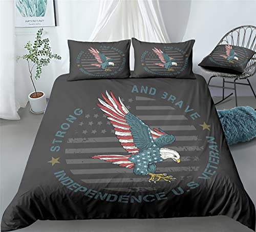 REALIN Vintage Eagle Print Duvet Cover Set Eagles Flag Banner Bedding Girl Boy Kids Bed Sets 2/3/4PCS Quilt Covers/Sheets/Pillow Shams,Twin/Full/Queen/King (C,King-229x259cm-4PCS)