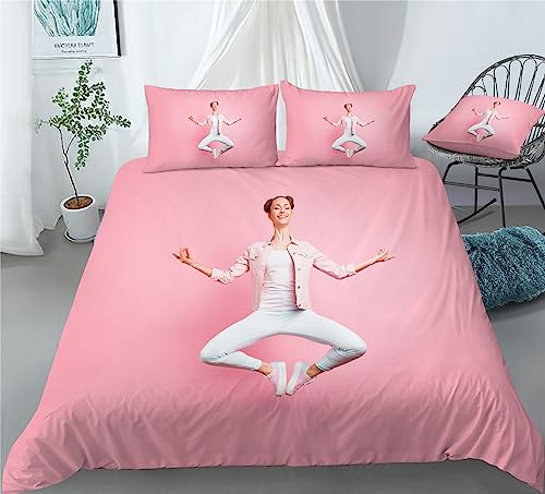 REALIN Funny Yoga Exercise Bedding Yoga Zen Meditation Duvet Cover Set Girl Boy Kids Bed Sets 2/3/4PCS Quilt Covers/Sheets/Pillow Shams,Twin/Full/Queen/King (A,King-229x259cm-4PCS)