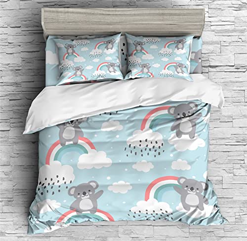 REALIN Koala Rainbow Duvet Cover Set Cartoon Wombat Bedding Girl Boy Kids Bed Sets 2/3/4PCS Quilt Covers/Sheets/Pillow Shams,Twin/Full/Queen/King (B,Twin-172x218cm-4PCS)